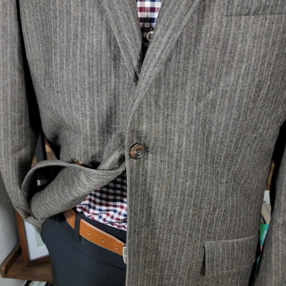 VTG Calvin Klein Mens Flannel Sport Coat Blazer Two Button Brown Striped Wool XL